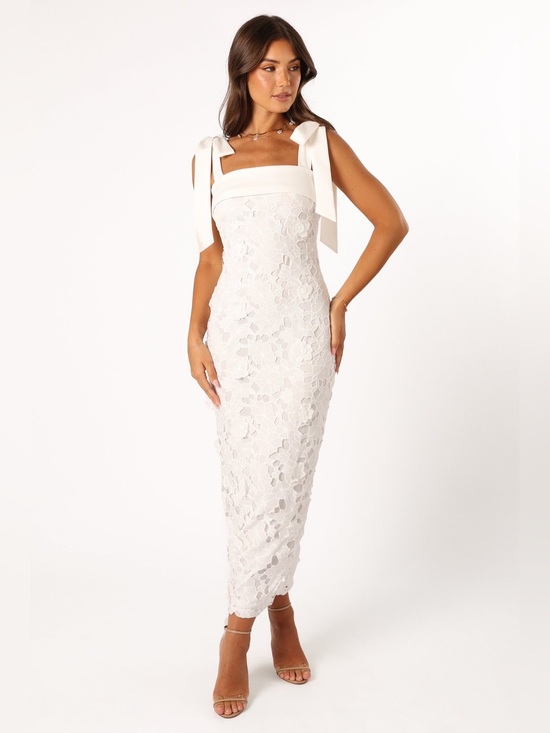 Petal & Pup Dresses & Skirts - Petal & Pup Emersyn White Lace Midi Dress with Tie Straps